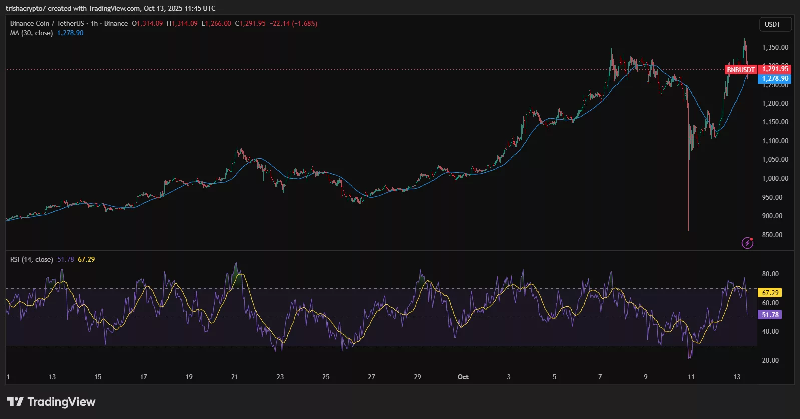 Binance Coin испытал резкий рост стоимости после новостей о планах China Renaissance по созданию казначейства криптоактивов BNB | Источник: TradingView