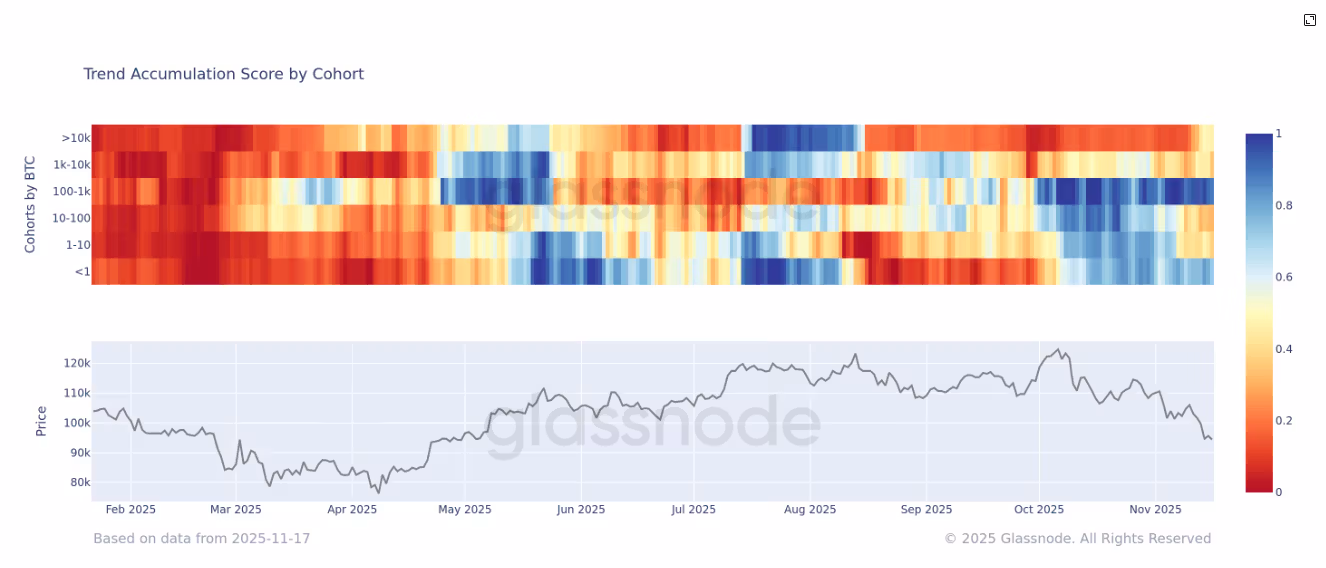 Accumulation Trend Score by Cohort (Glassnode)
