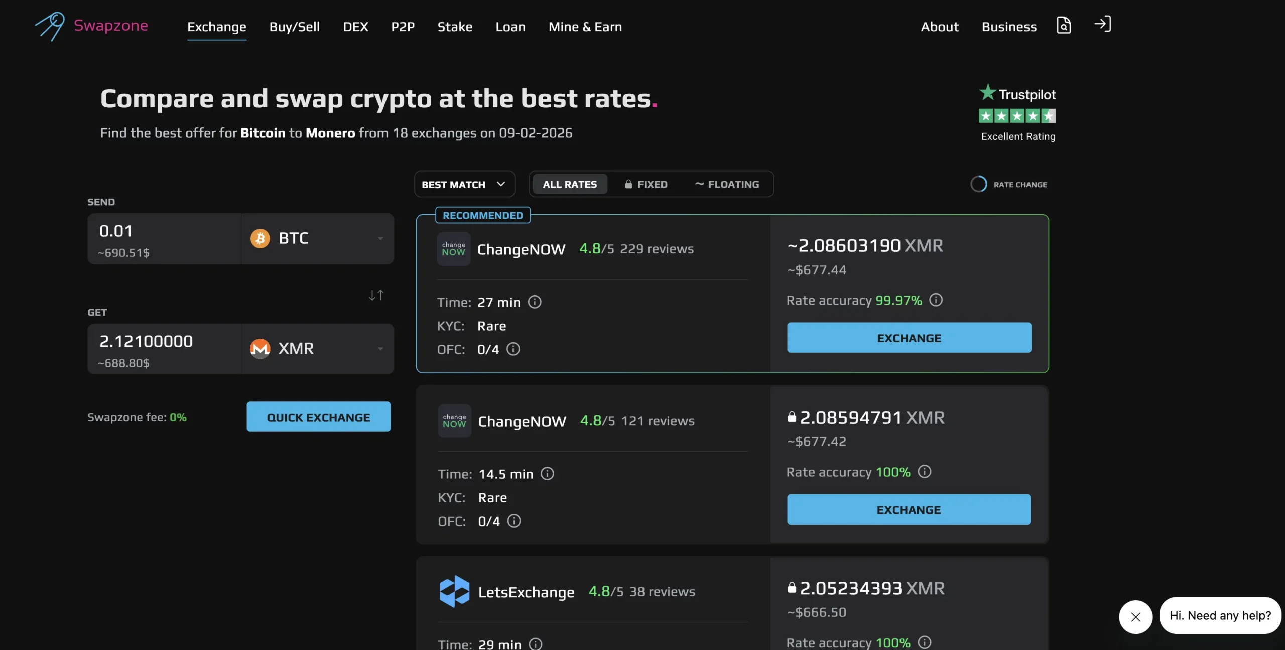 swapzone - лучший агрегатор криптобирж 